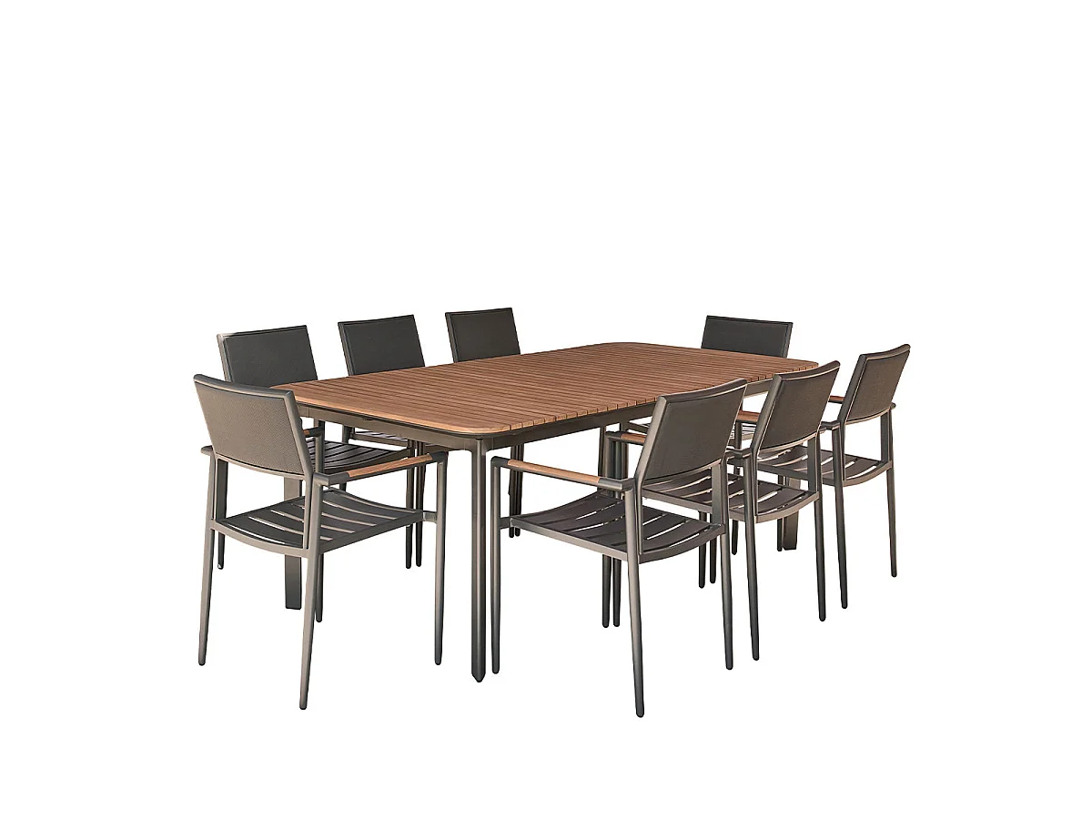 Conjunto de muebles de jardín de teca maciza y aluminio, 6/8 personas.