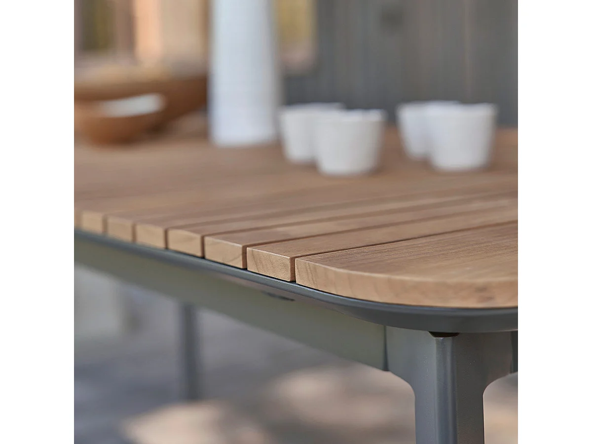 Conjunto de muebles de jardín de teca maciza y aluminio, 6/8 personas.