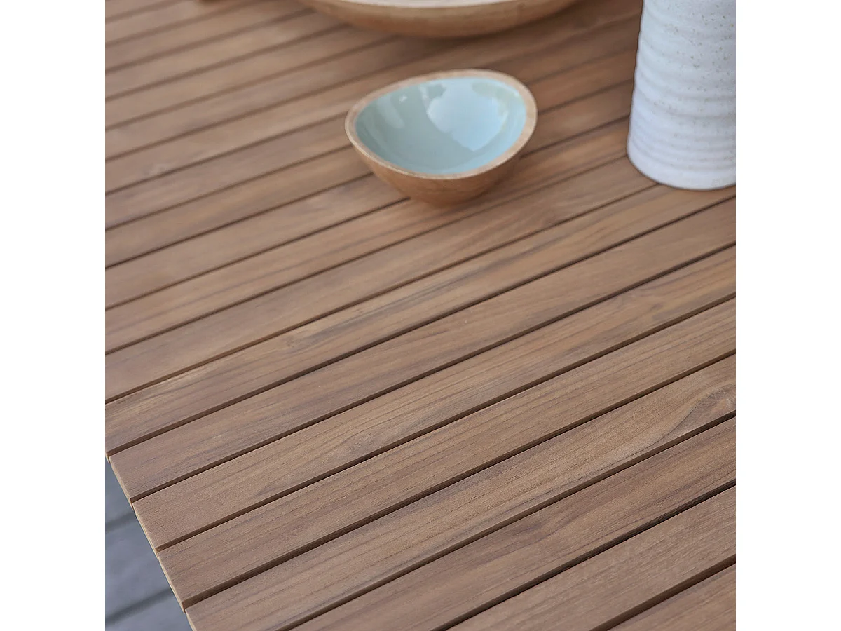 Conjunto de muebles de jardín de teca maciza y aluminio, 6/8 personas.