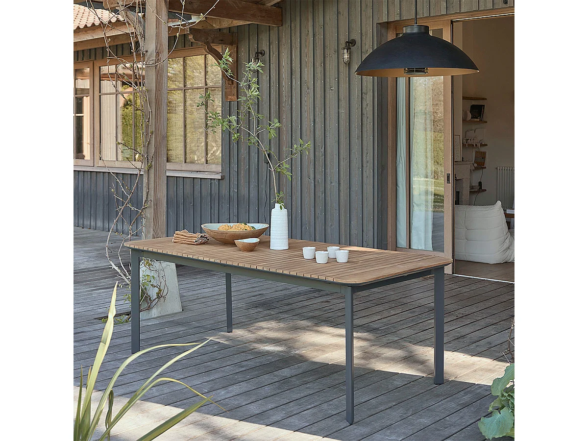 Conjunto de muebles de jardín de teca maciza y aluminio, 6/8 personas.