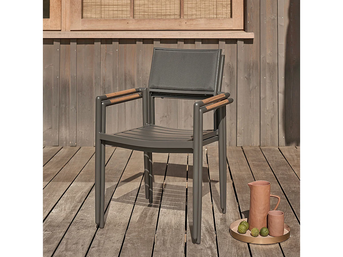 Conjunto de muebles de jardín de teca maciza y aluminio, 6/8 personas.