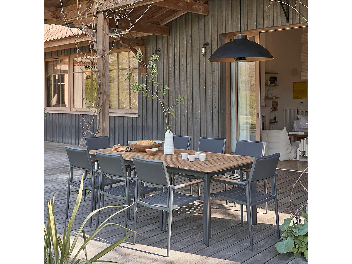 Conjunto de muebles de jardín de teca maciza y aluminio, 6/8 personas.