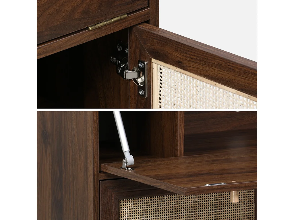 Scrittoio effetto legno e canna da zucchero, 2 ante con ripiani, noce