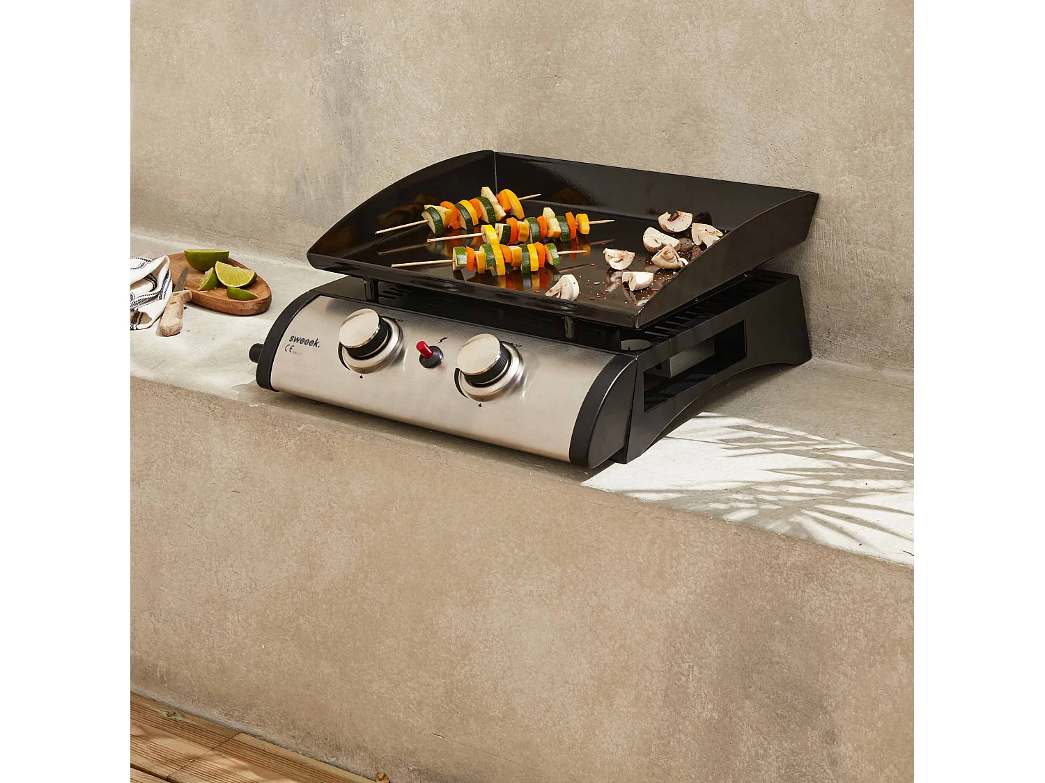 Plancha de gas con 2 quemadores de acero inoxidable, 5kw negro
