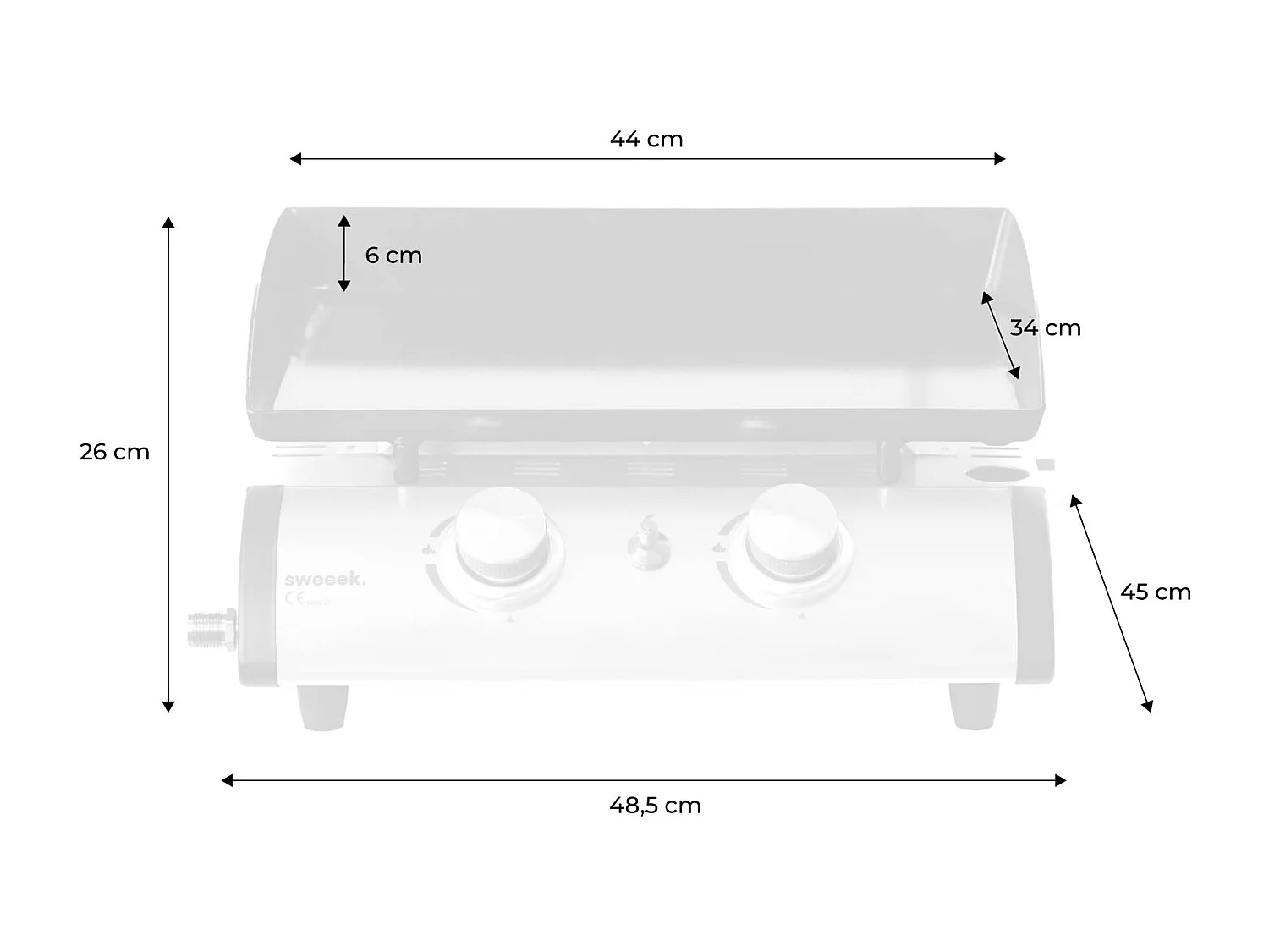 Plancha de gas con 2 quemadores de acero inoxidable, 5kw negro