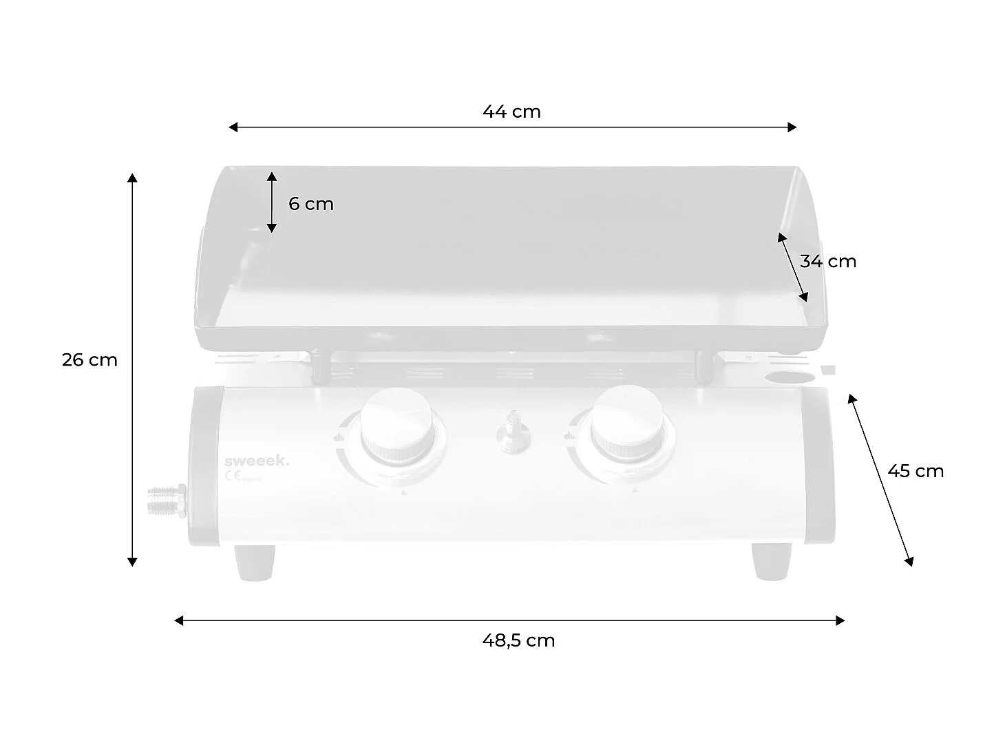 Plancha de gas con 2 quemadores de acero inoxidable, 5kw negro