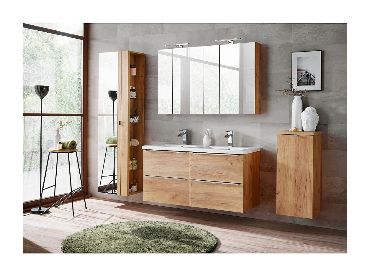 Meuble de rangement NALYA 75 cm – Chêne clair – 2 portes avec miroirs suspendu