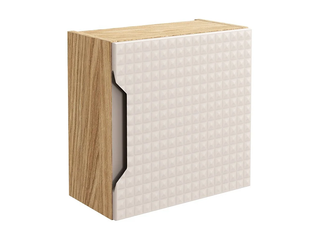 Meuble de rangement salle de bain VELNIA – 1 porte – 35 x 19 cm – Coloris chêne clair et beige – À suspendre