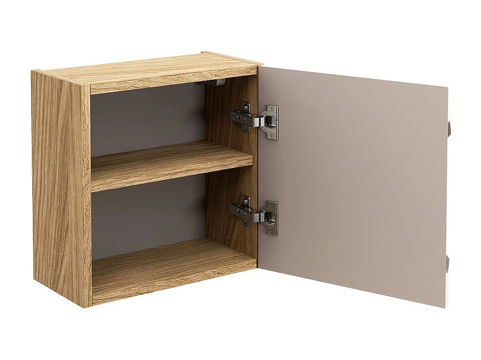 Meuble de rangement salle de bain VELNIA – 1 porte – 35 x 19 cm – Coloris chêne clair et beige – À suspendre