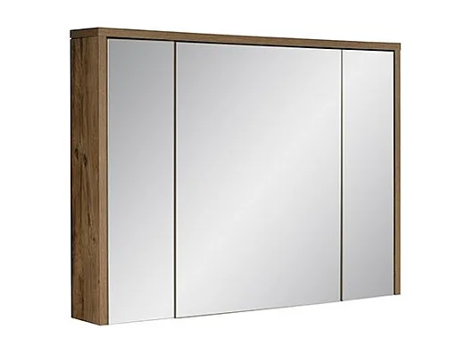 Meuble de rangement GABI 100 cm – 3 portes miroir – Finition ardoise et bois – À suspendre