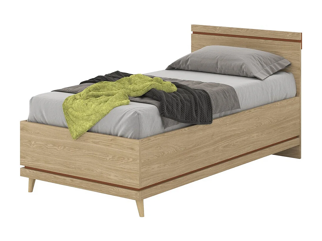 Lit enfant NOKI – 100x200 cm chêne clair et moka – Style scandinave sans sommier