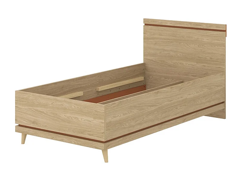 Lit enfant NOKI – 100x200 cm chêne clair et moka – Style scandinave sans sommier