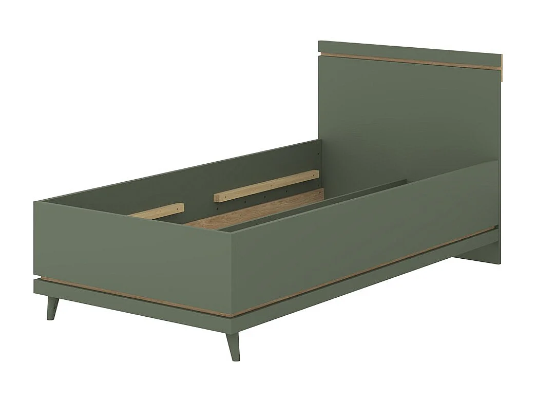 Lit enfant NOKI – 100x200 cm vert et bois – Style scandinave