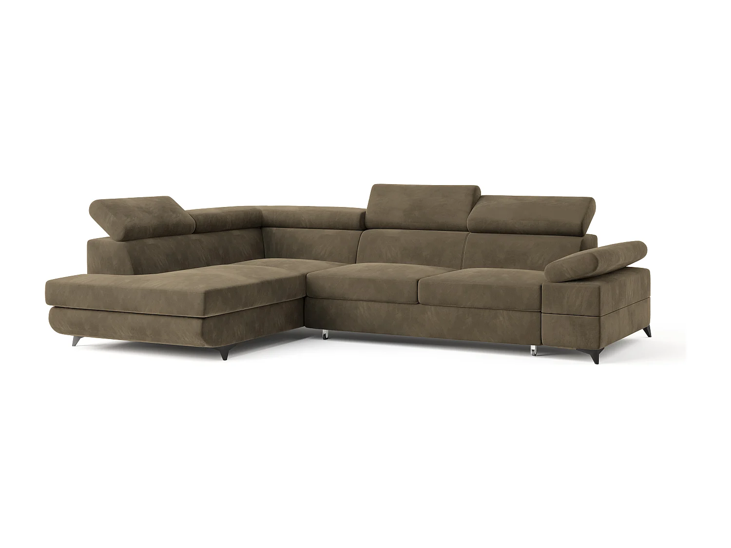 Hoekbank FAVIEN van fluweel met slaapfunctie Beige