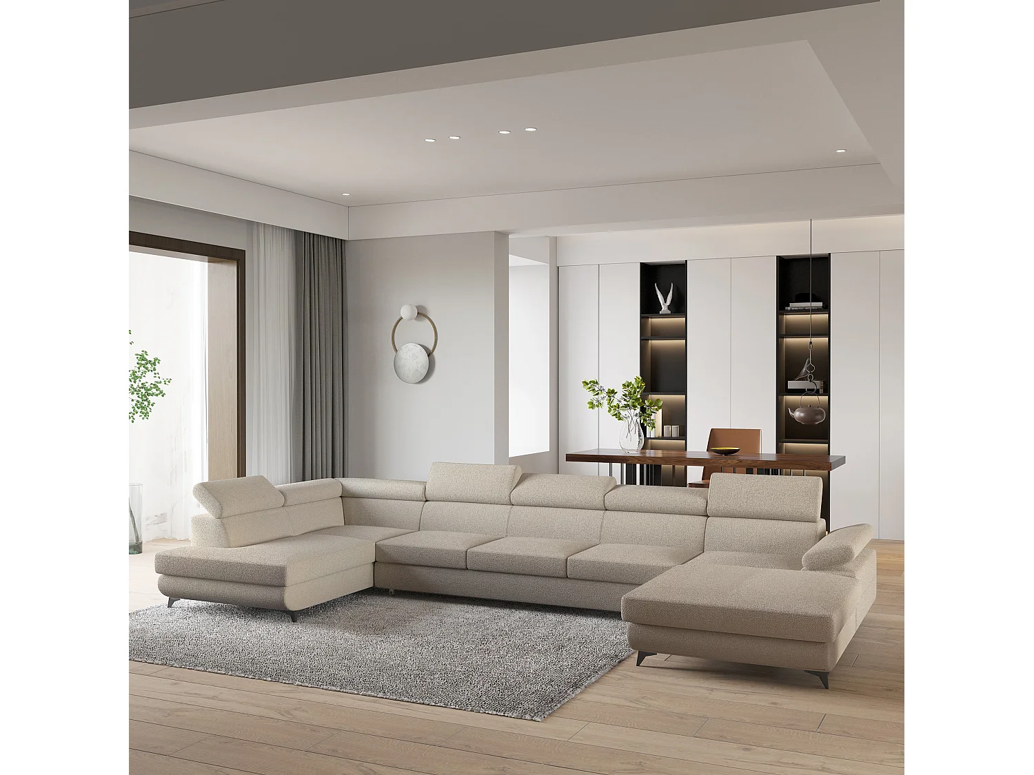 Hoekbank MONTIVA van fluweel met slaapfunctie Beige