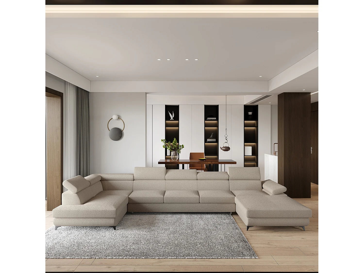 Hoekbank MONTIVA van fluweel met slaapfunctie Beige