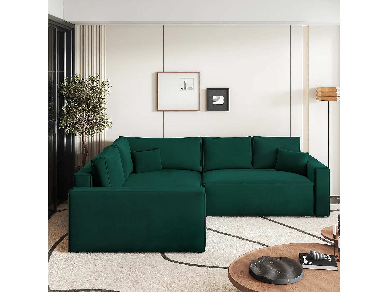 Hoekbank ERONIS van fluweel met slaapfunctie Grün