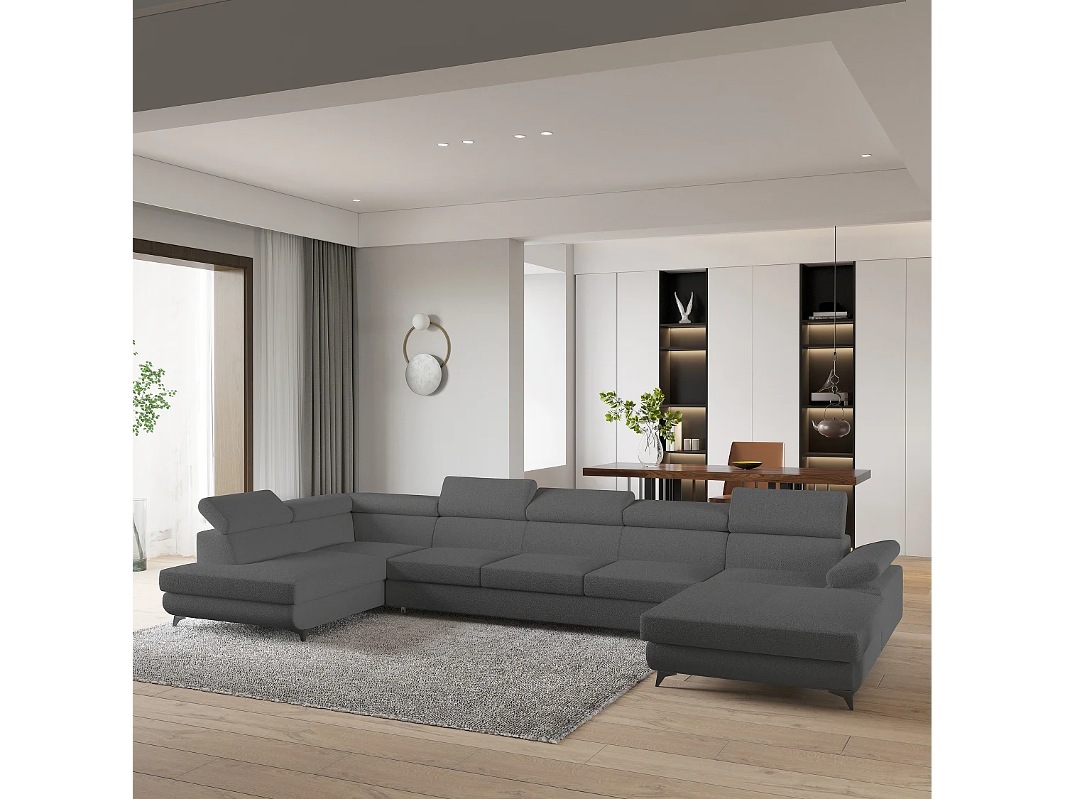 Hoekbank MONTIVA van fluweel met slaapfunctie Grau