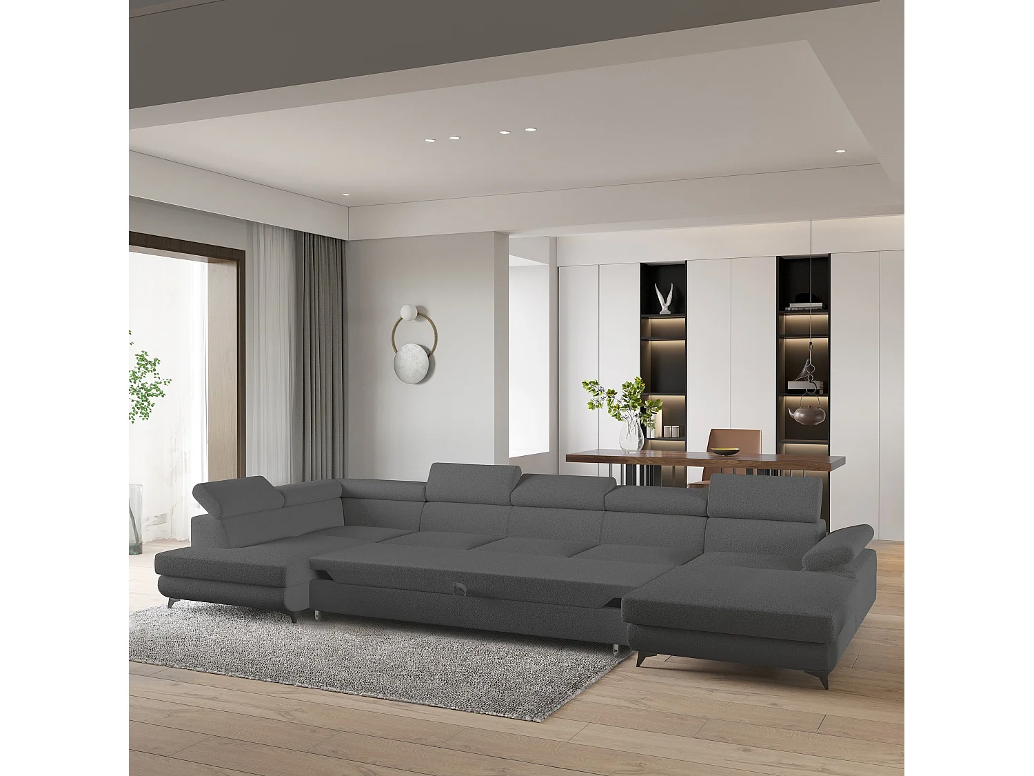 Hoekbank MONTIVA van fluweel met slaapfunctie Grau