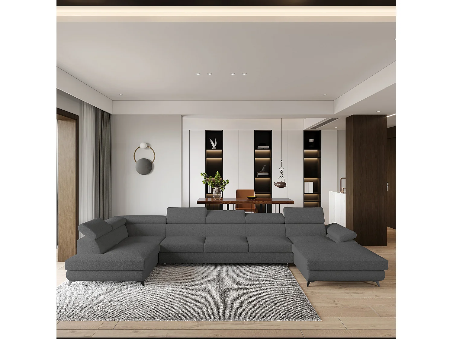 Hoekbank MONTIVA van fluweel met slaapfunctie Grau