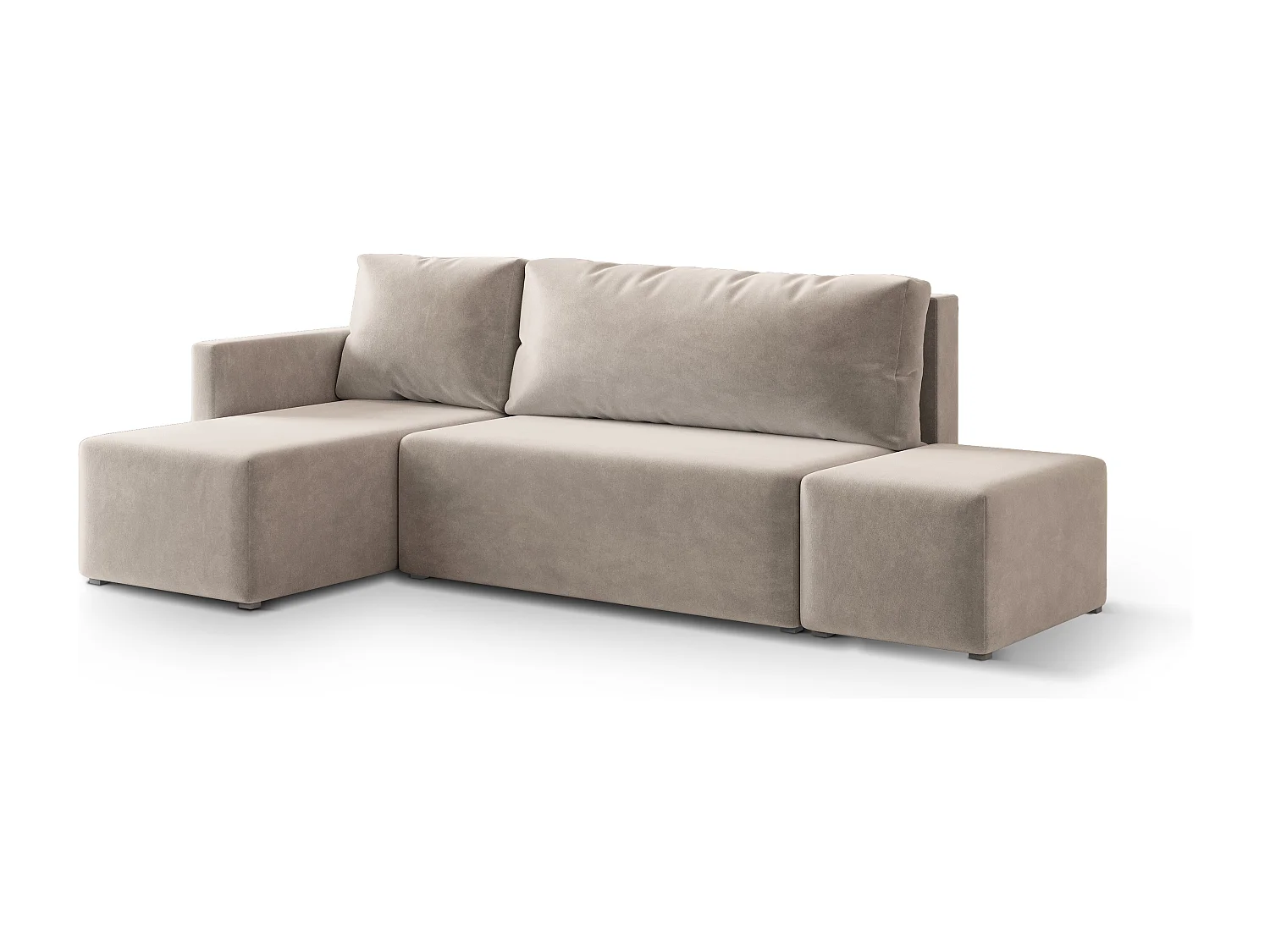 Hoekbank VELOTTI van fluweel met slaapfunctie Beige