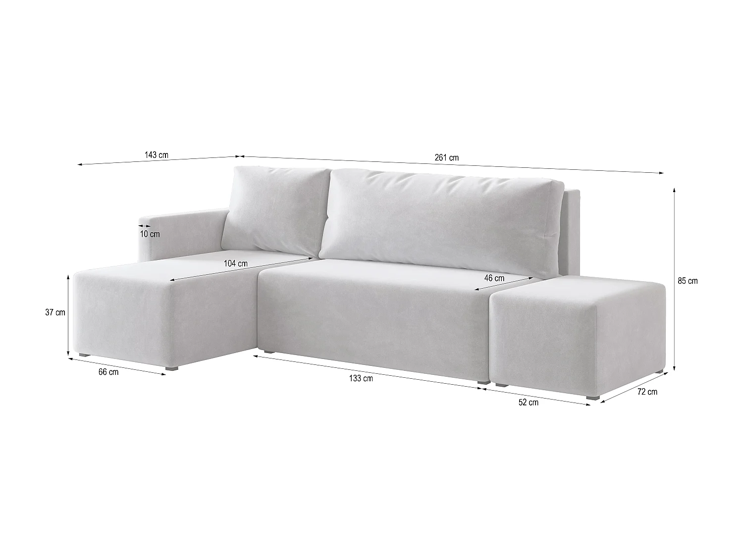 Hoekbank VELOTTI van fluweel met slaapfunctie Beige