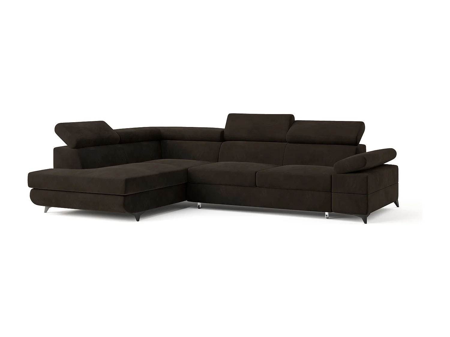 Hoekbank FAVIEN van fluweel met slaapfunctie Braun