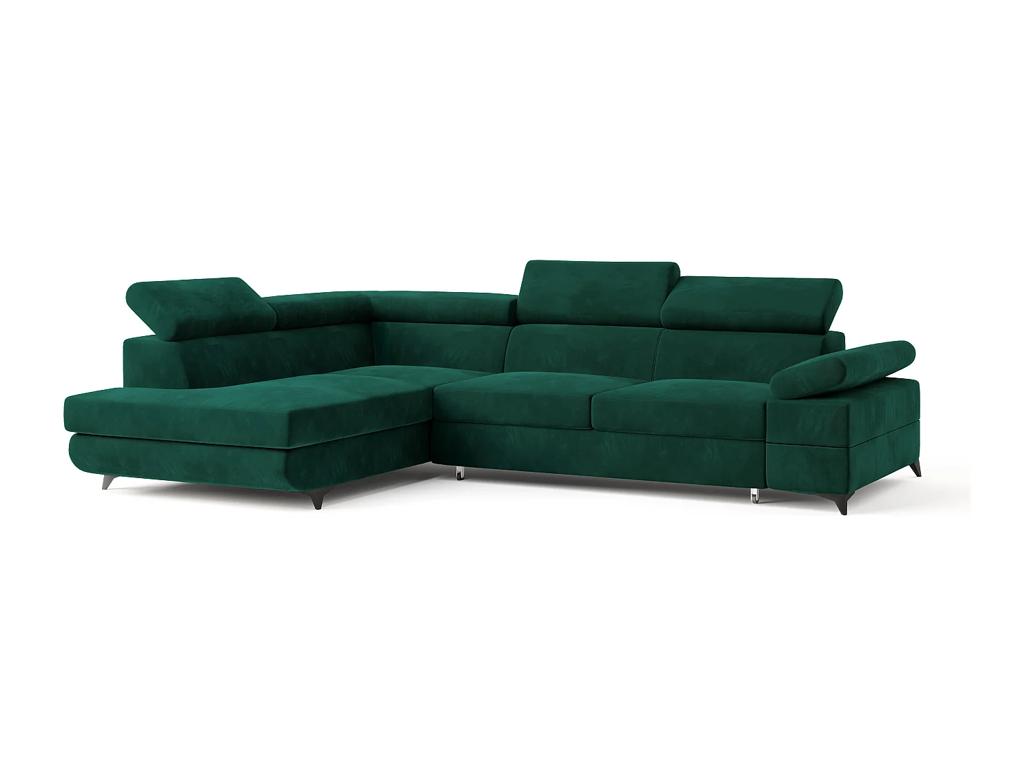 Hoekbank FAVIEN van fluweel met slaapfunctie Grün