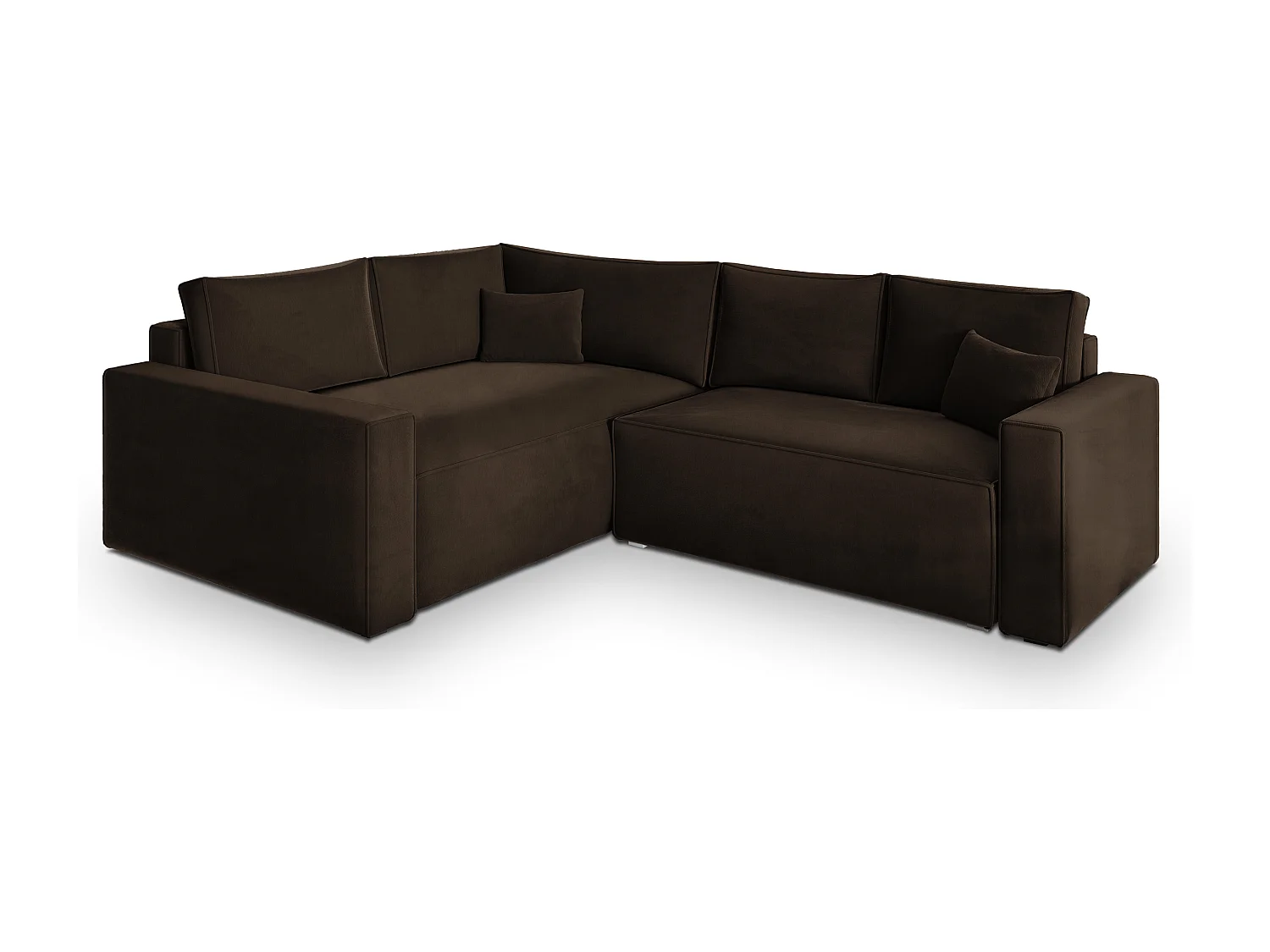Hoekbank ERONIS van fluweel met slaapfunctie Braun