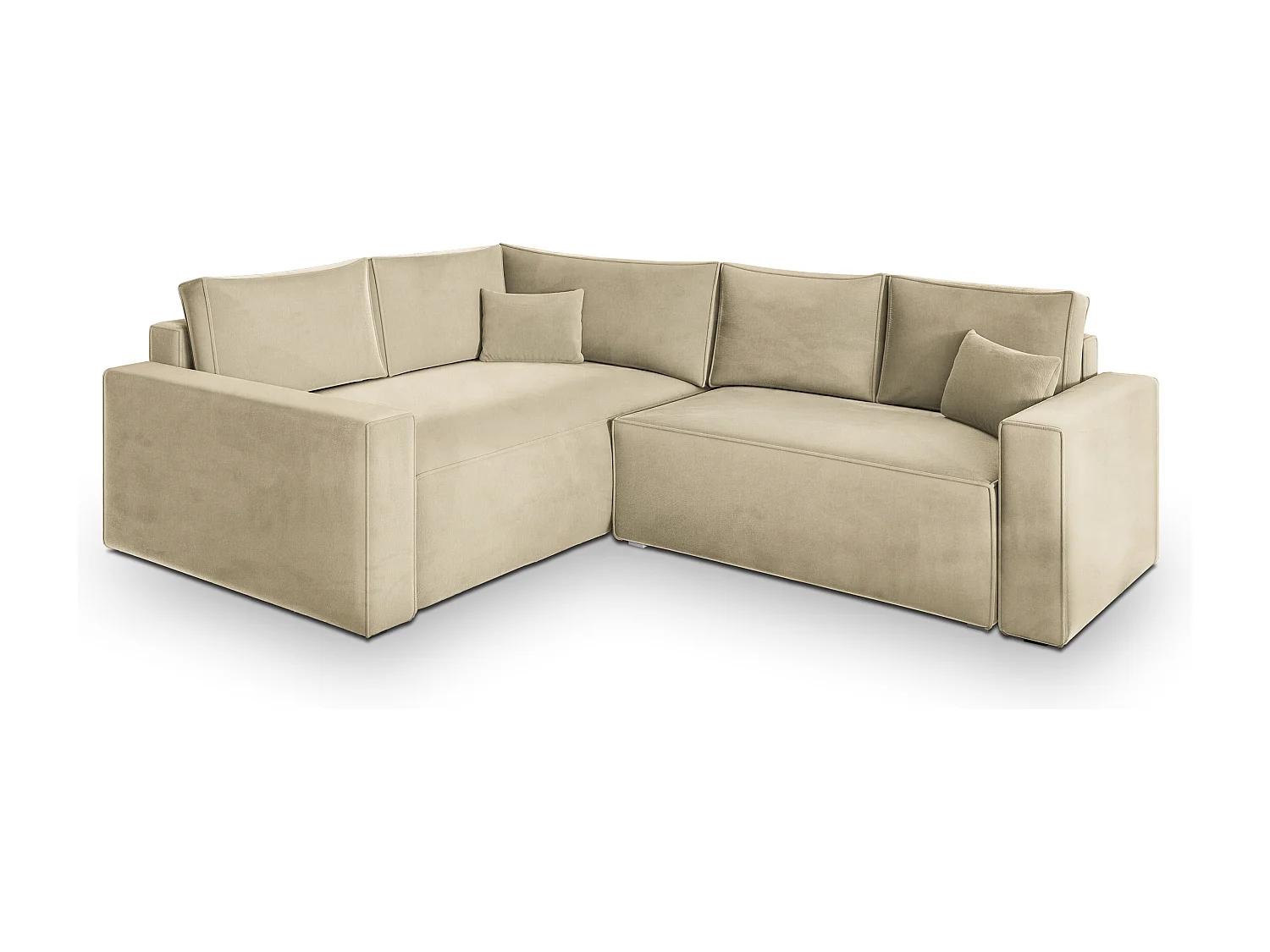 Hoekbank ERONIS van fluweel met slaapfunctie Creme