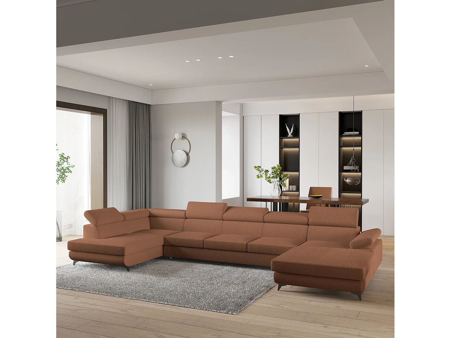 Hoekbank MONTIVA van fluweel met slaapfunctie Orange