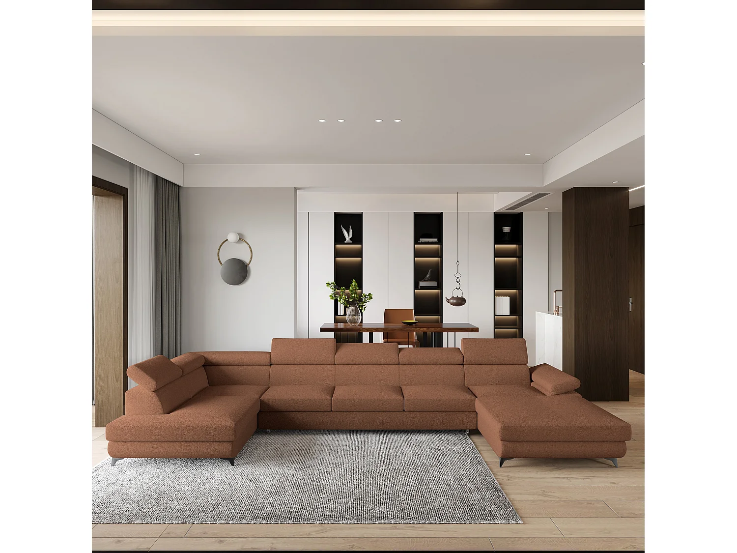 Hoekbank MONTIVA van fluweel met slaapfunctie Orange