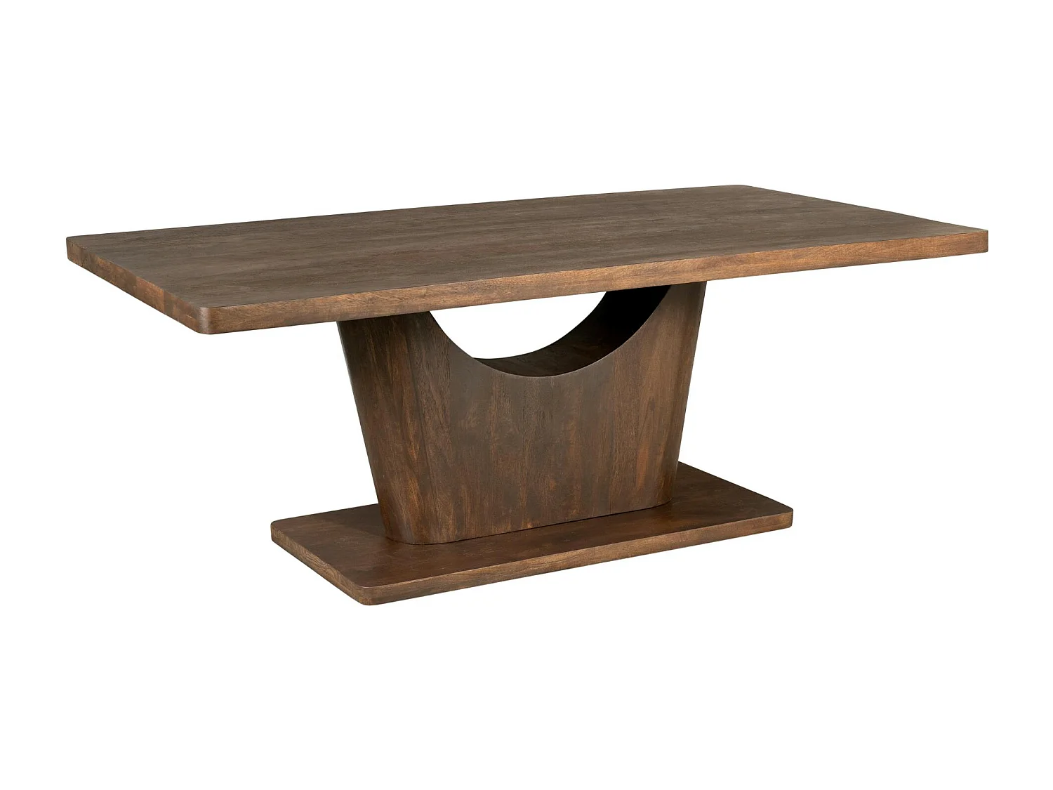Table à manger bois foncé pied central ouvert 200 cm ARCANA