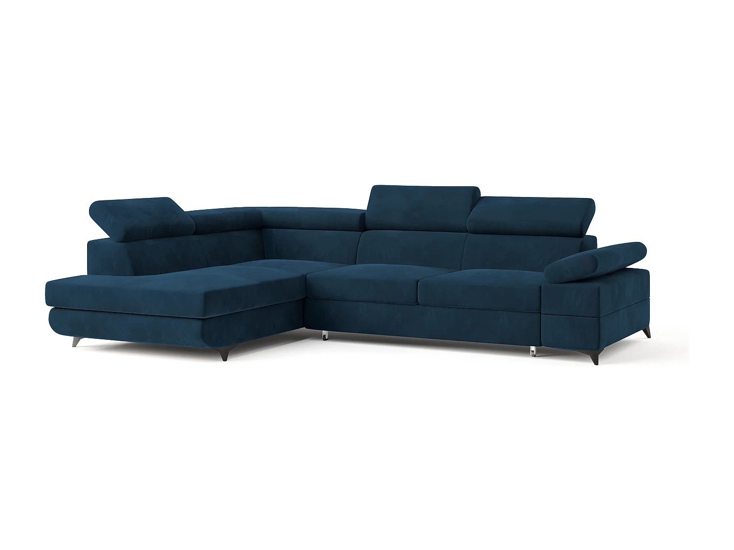 Hoekbank FAVIEN van fluweel met slaapfunctie Blau