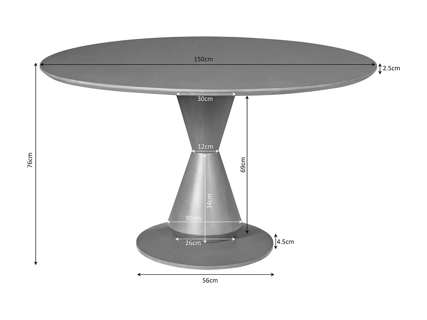 Table à manger bois foncé pied central sculpté Ø150 cm ALMA