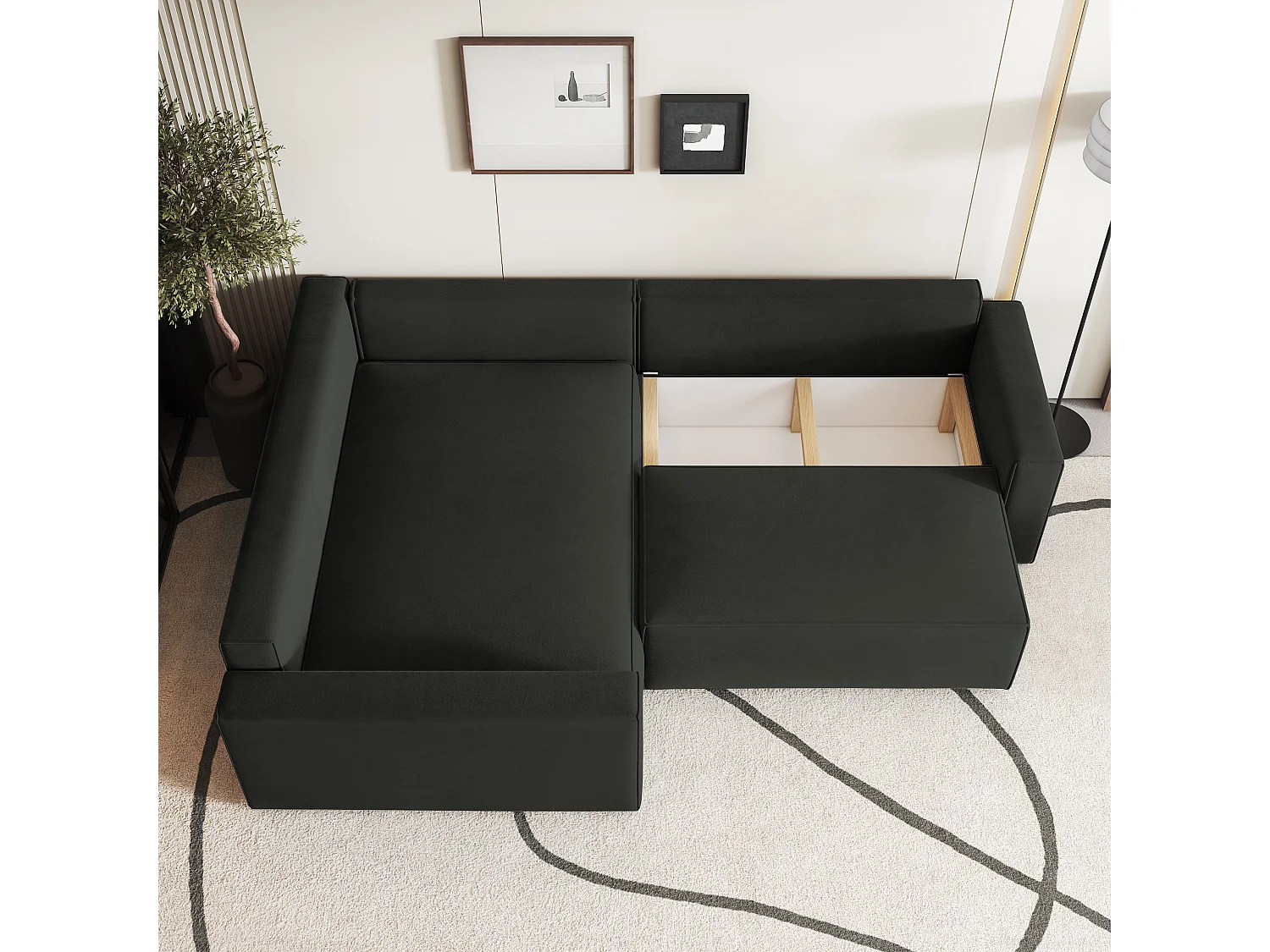 Hoekbank ERONIS van fluweel met slaapfunctie Schwarz
