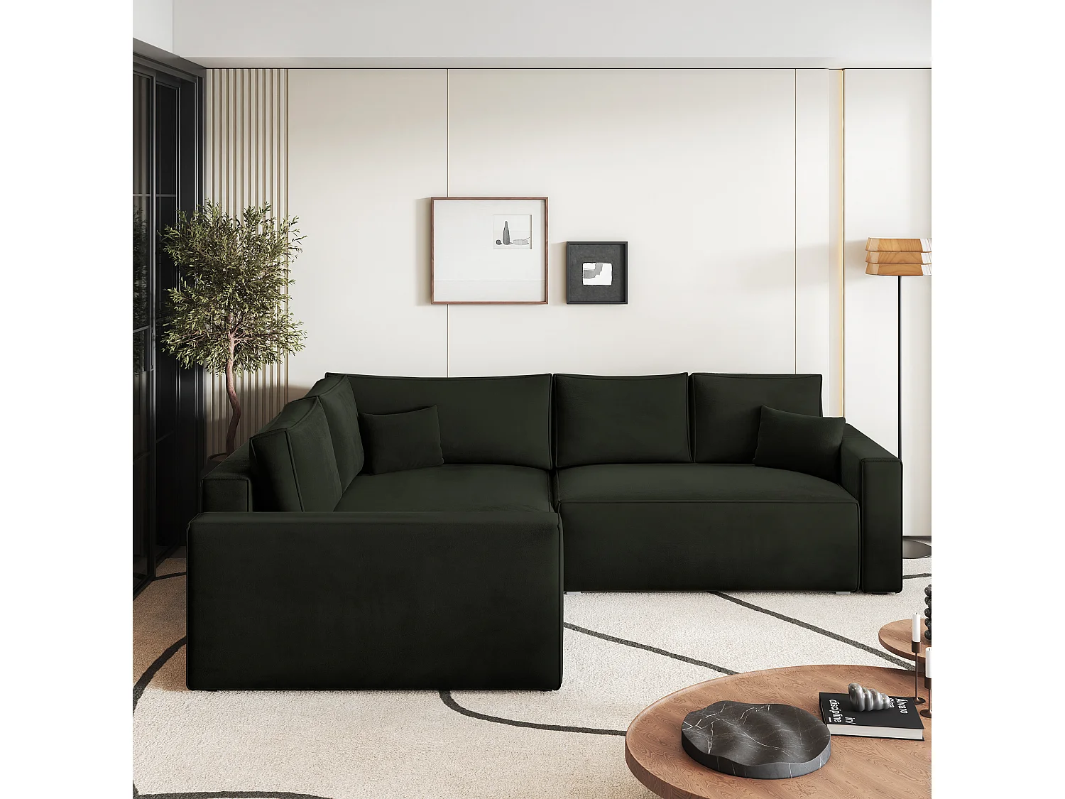 Hoekbank ERONIS van fluweel met slaapfunctie Schwarz