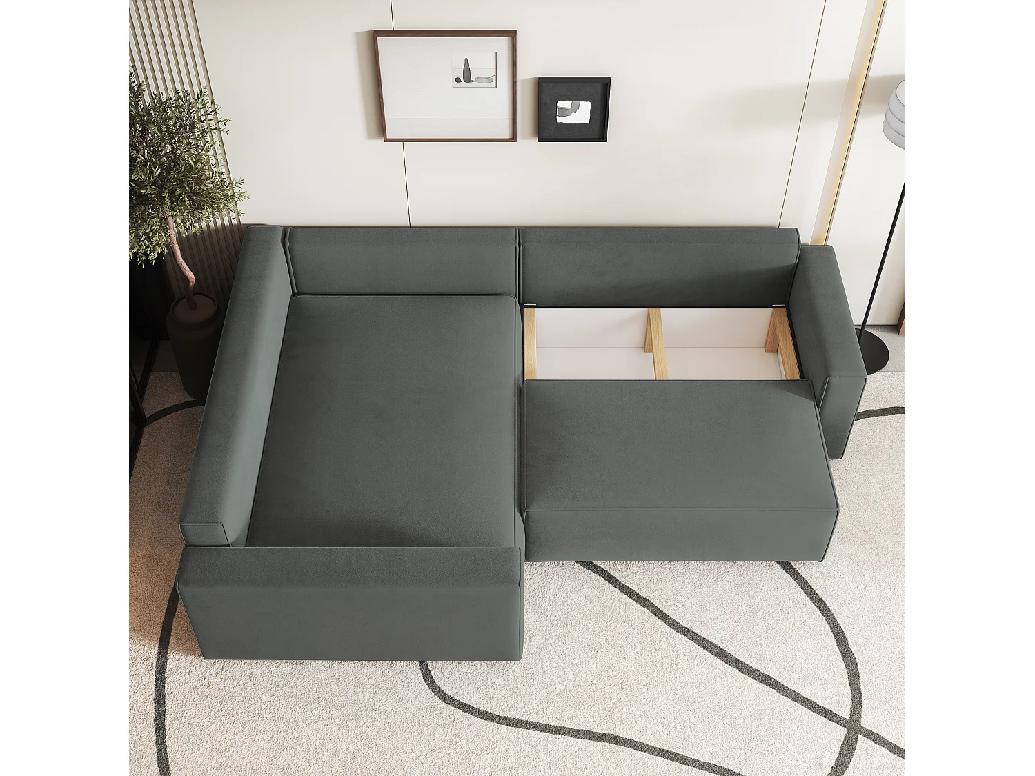 Hoekbank ERONIS van fluweel met slaapfunctie Grau