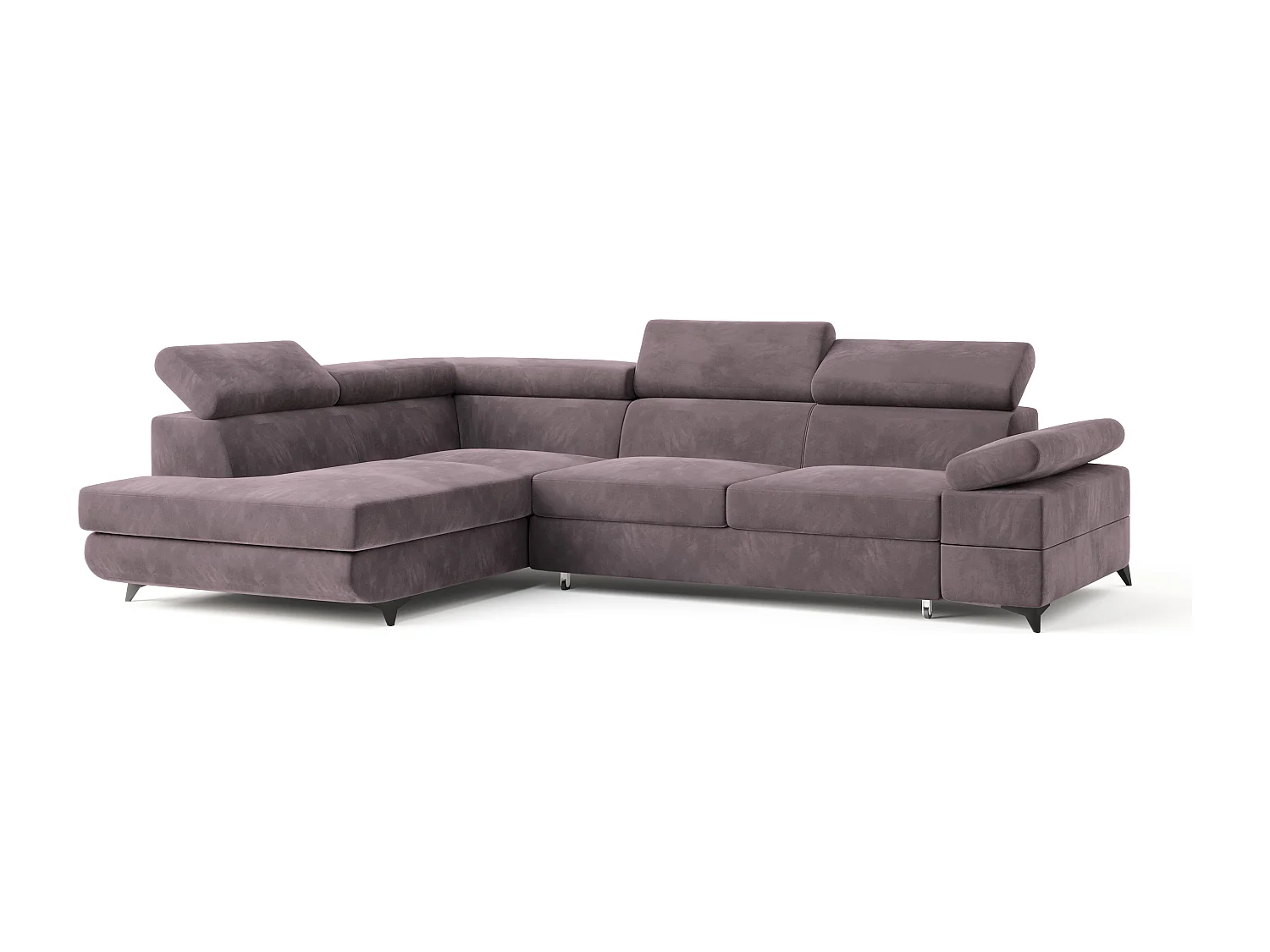 Hoekbank FAVIEN van fluweel met slaapfunctie Lila