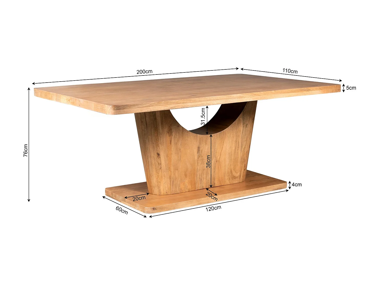 Table à manger bois clair pied central ouvert 200 cm ARCANA