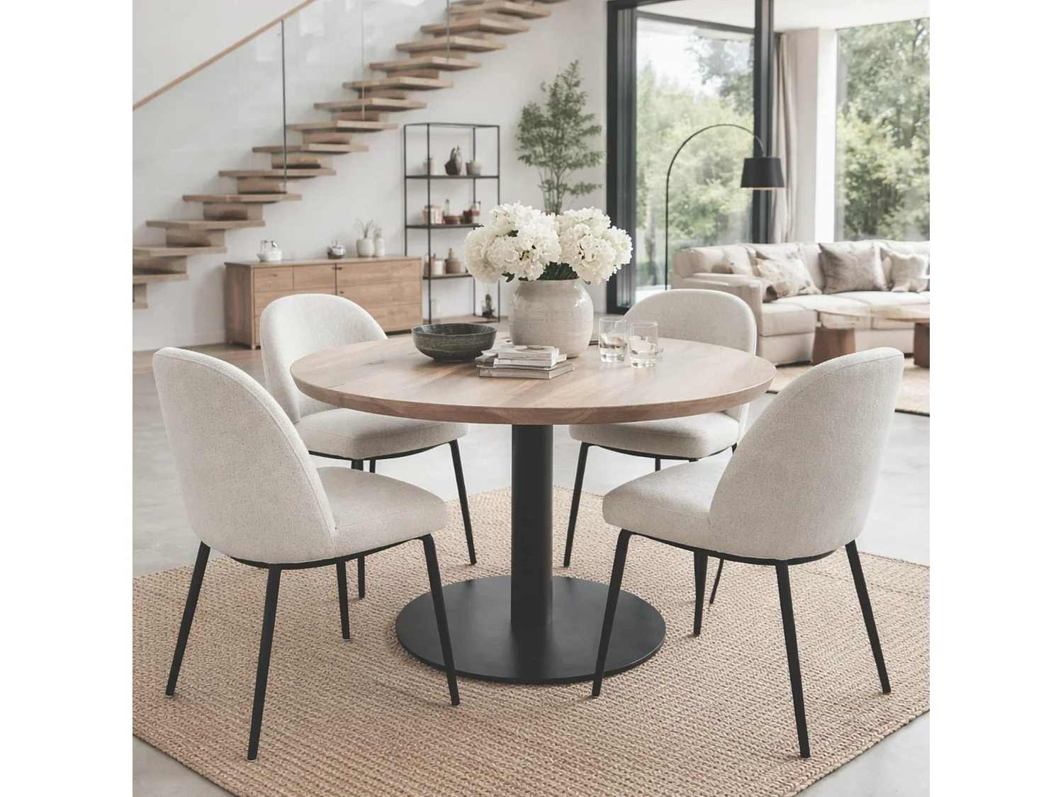 Table ronde chêne blanc pied central droit 120 cm PALERME