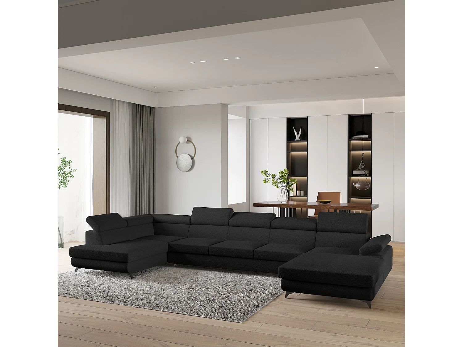 Hoekbank MONTIVA van fluweel met slaapfunctie Schwarz