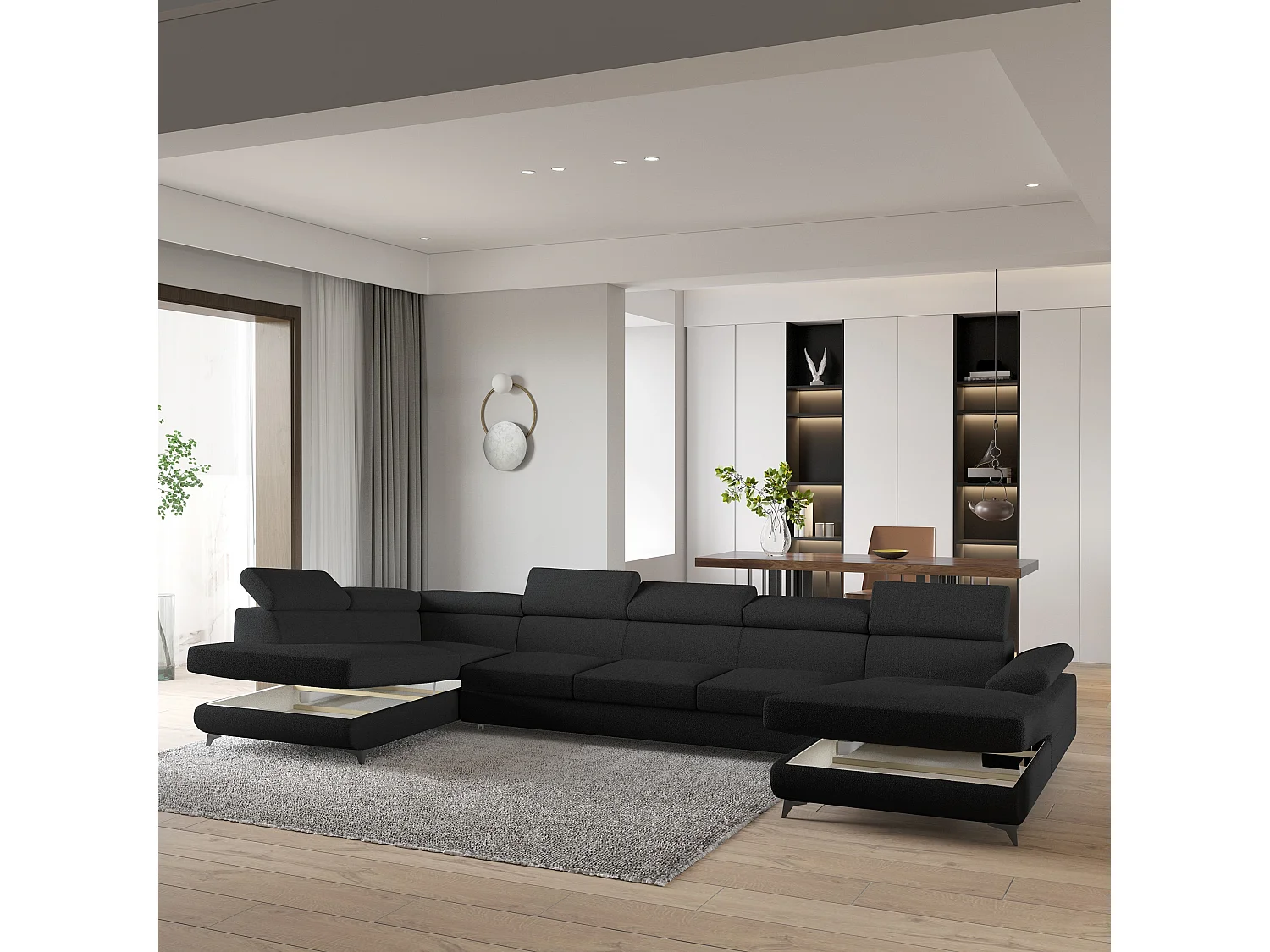 Hoekbank MONTIVA van fluweel met slaapfunctie Schwarz