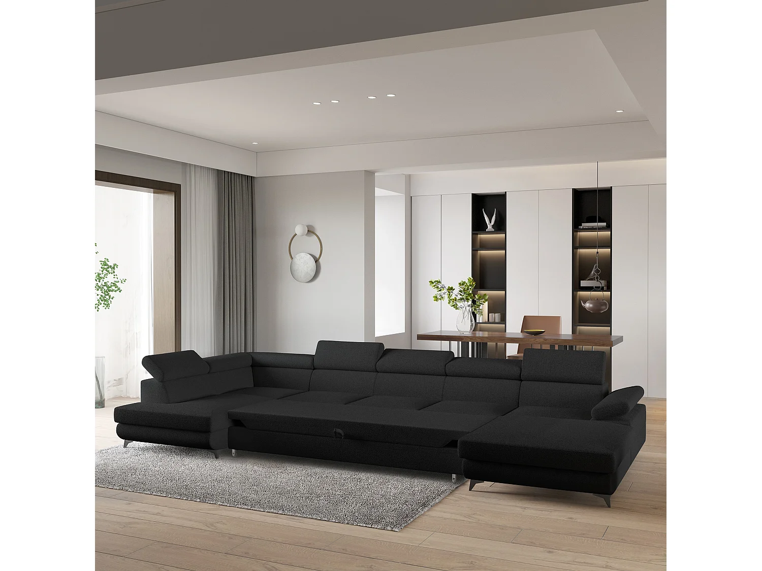 Hoekbank MONTIVA van fluweel met slaapfunctie Schwarz