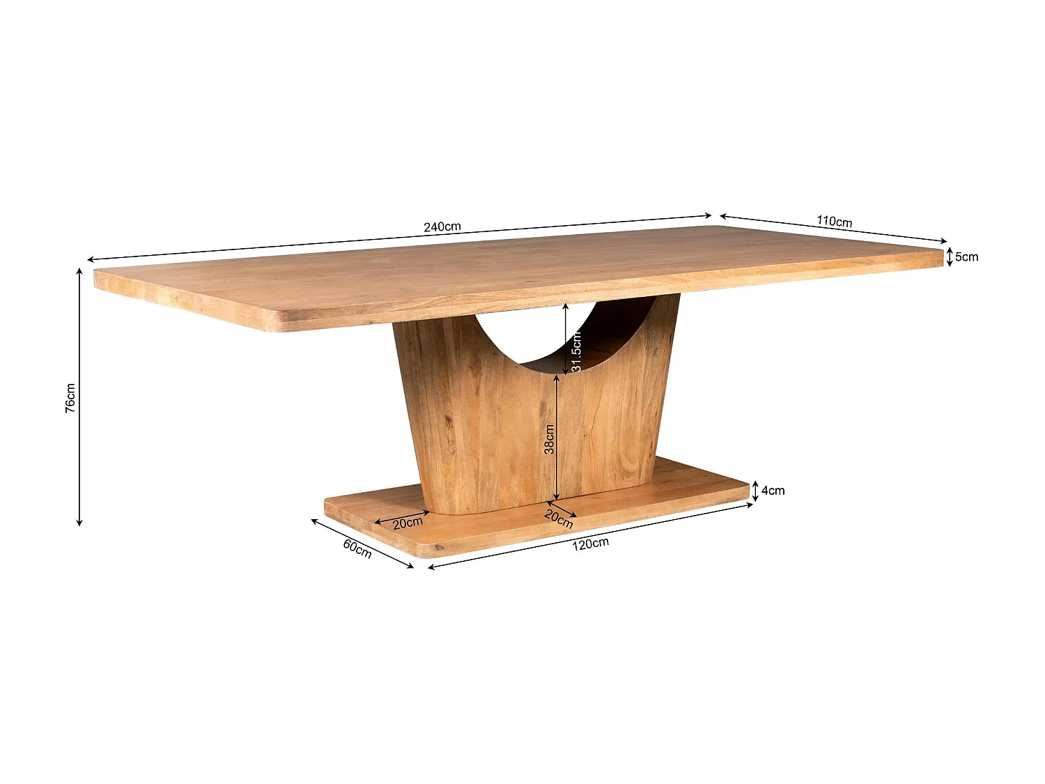 Table à manger bois clair pied central ouvert 240 cm ARCANA