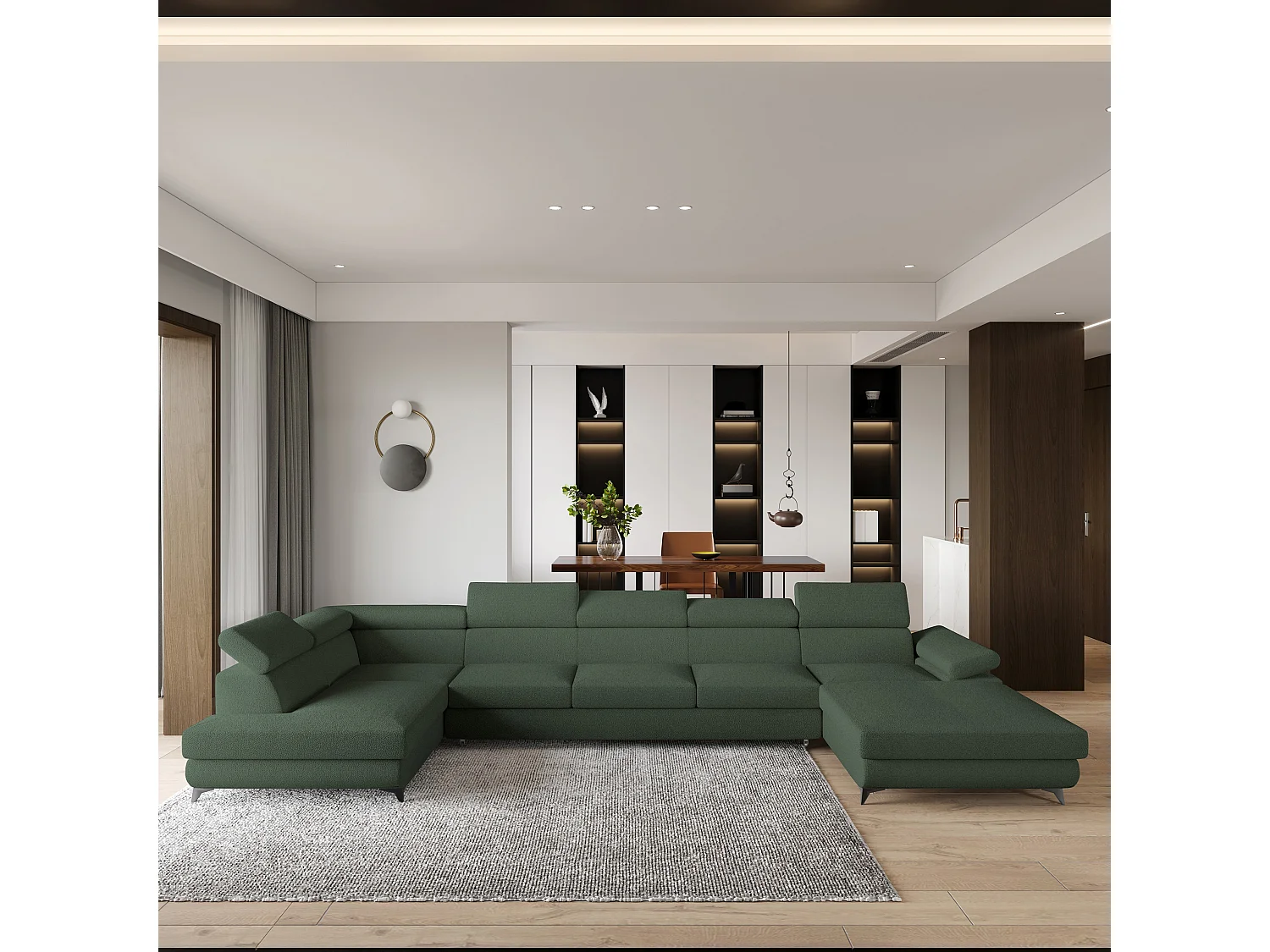 Hoekbank MONTIVA van fluweel met slaapfunctie Grün