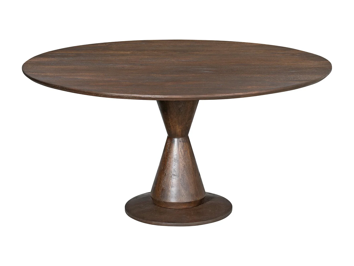 Table à manger bois foncé pied central sculpté Ø130 cm ALMA
