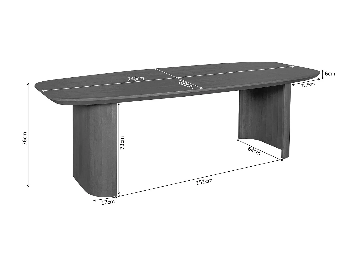 Table à manger ovale bois foncé pieds courbes 240 cm ALMA