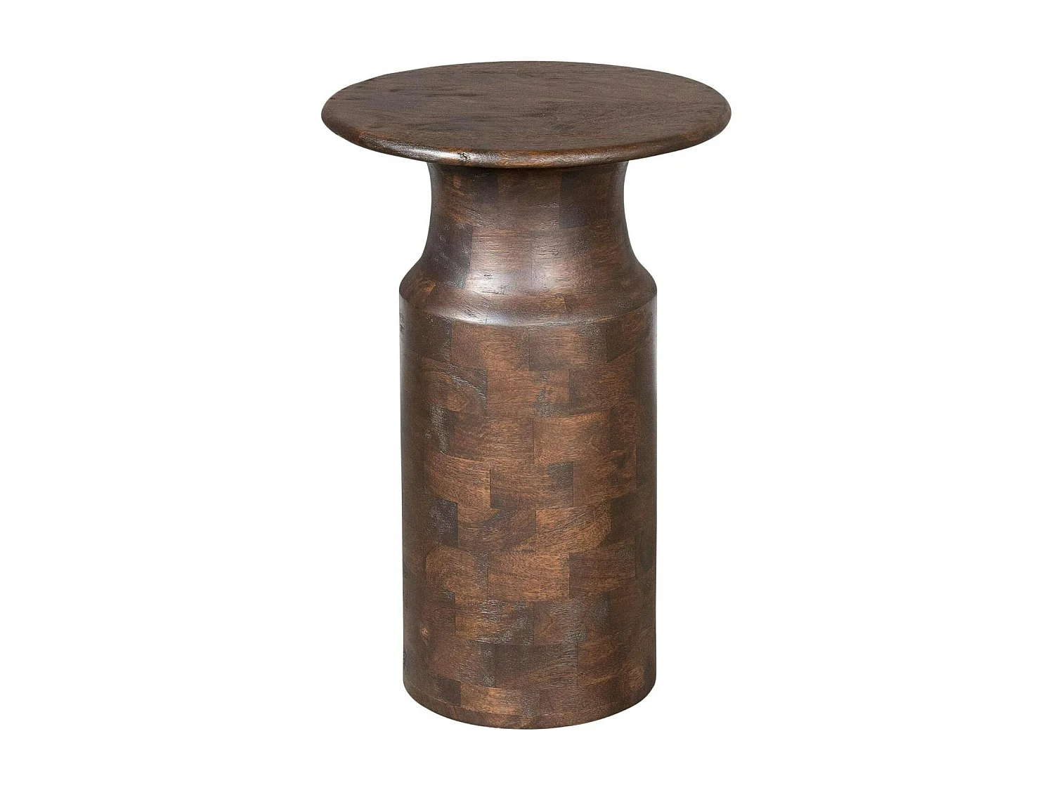 Table d'appoint ronde bois foncé pied colonne ALMA