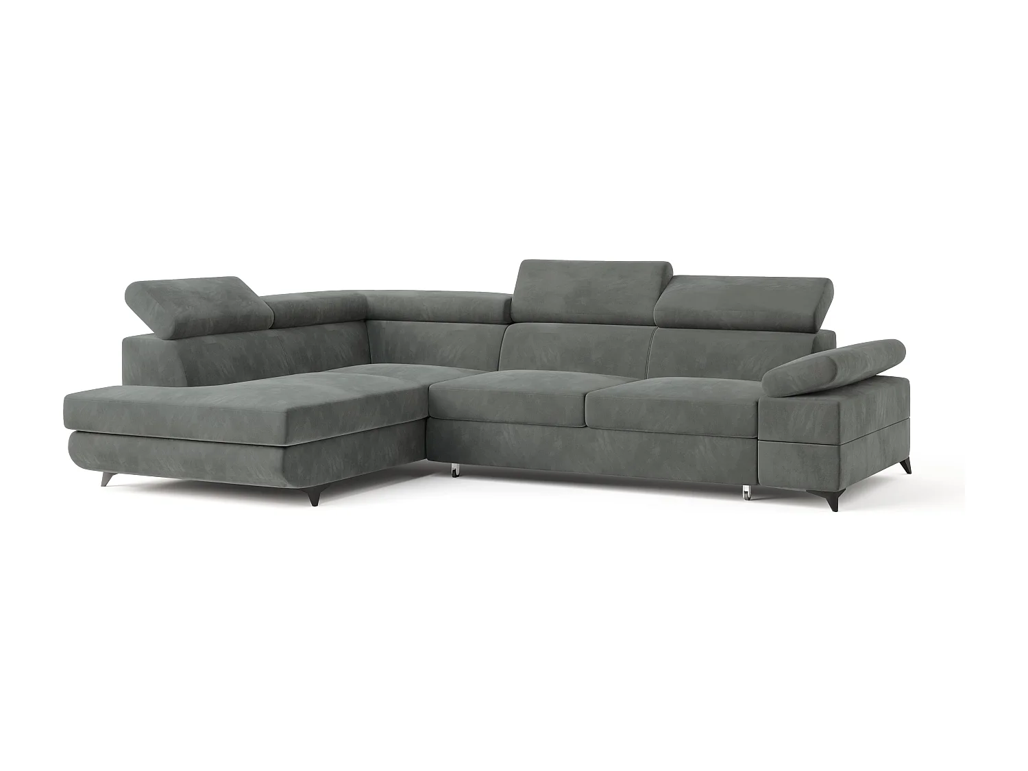 Hoekbank FAVIEN van fluweel met slaapfunctie Grau